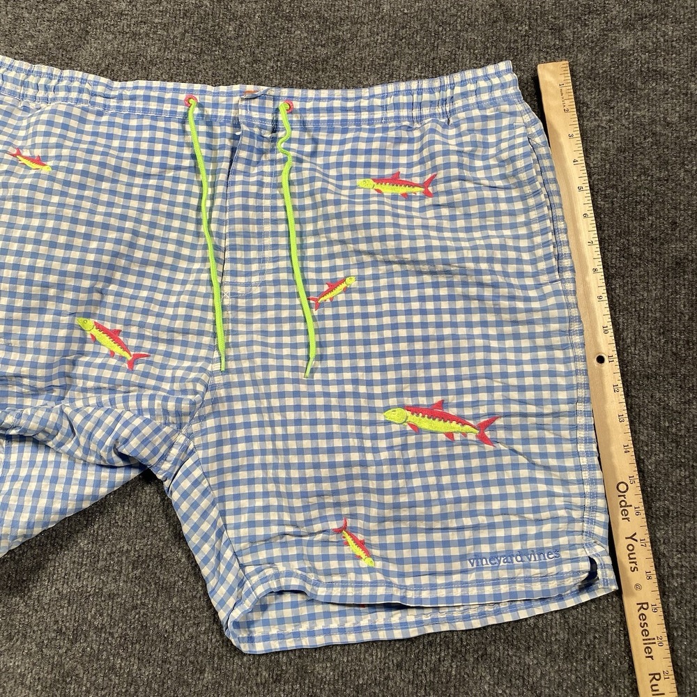 Vineyard Vines Gingham Check Bonefish Embroidered Mesh Lined Swim Trunks Mens XL - Picture 10 of 11